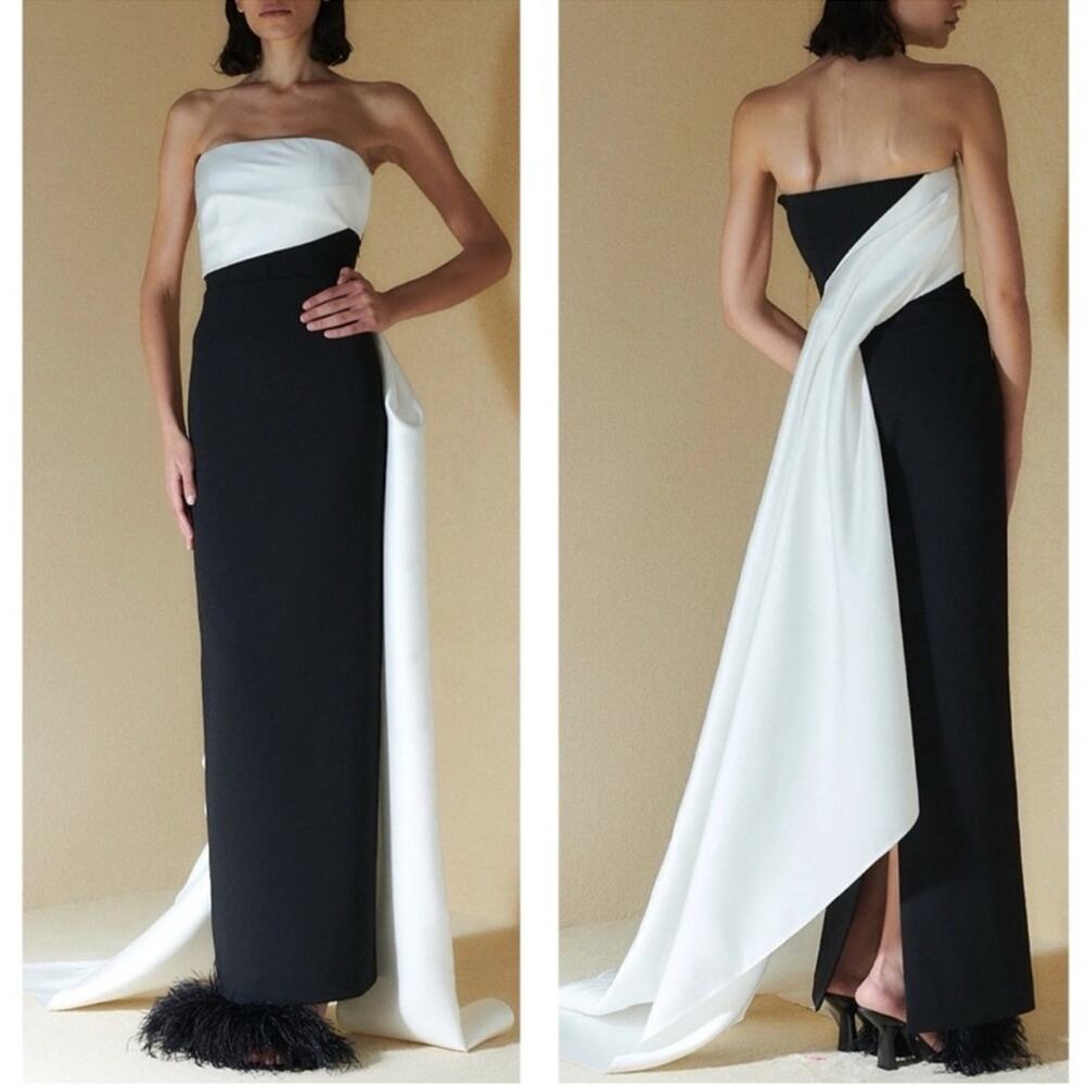 SOLACE LONDON Kinsley Strapless Ruched Draped Maxi Dress in Cream & Black Sz 0 - Picture 2 of 12